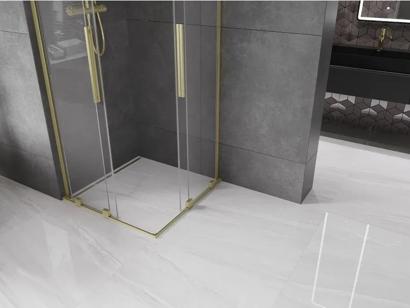 Mexen Velar L Duo, sprchový kút s posuvnými dverami 90 x 90 cm, 8mm číre sklo, zlatá matná, 871-090-090-02-03-55