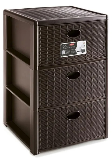 STEFANPLAST Úložný plastový regál Elegance, 3 zásuvky, hnedý