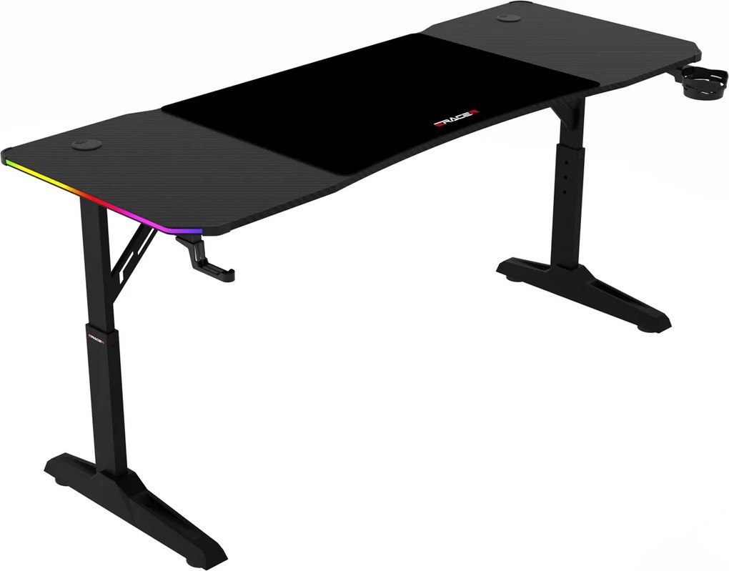Herný stôl 160x60cm, RGB LED, variabilná výška, carbon dizajn, LT-H1216 BK Farba: Čierna