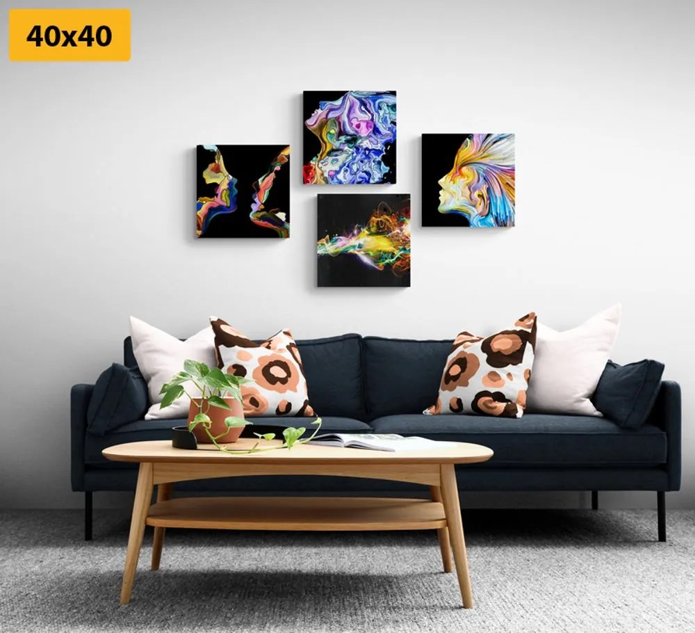 Set obrazov farebná abstrakcia na čiernom pozadí Varianta: 4x 40x40
