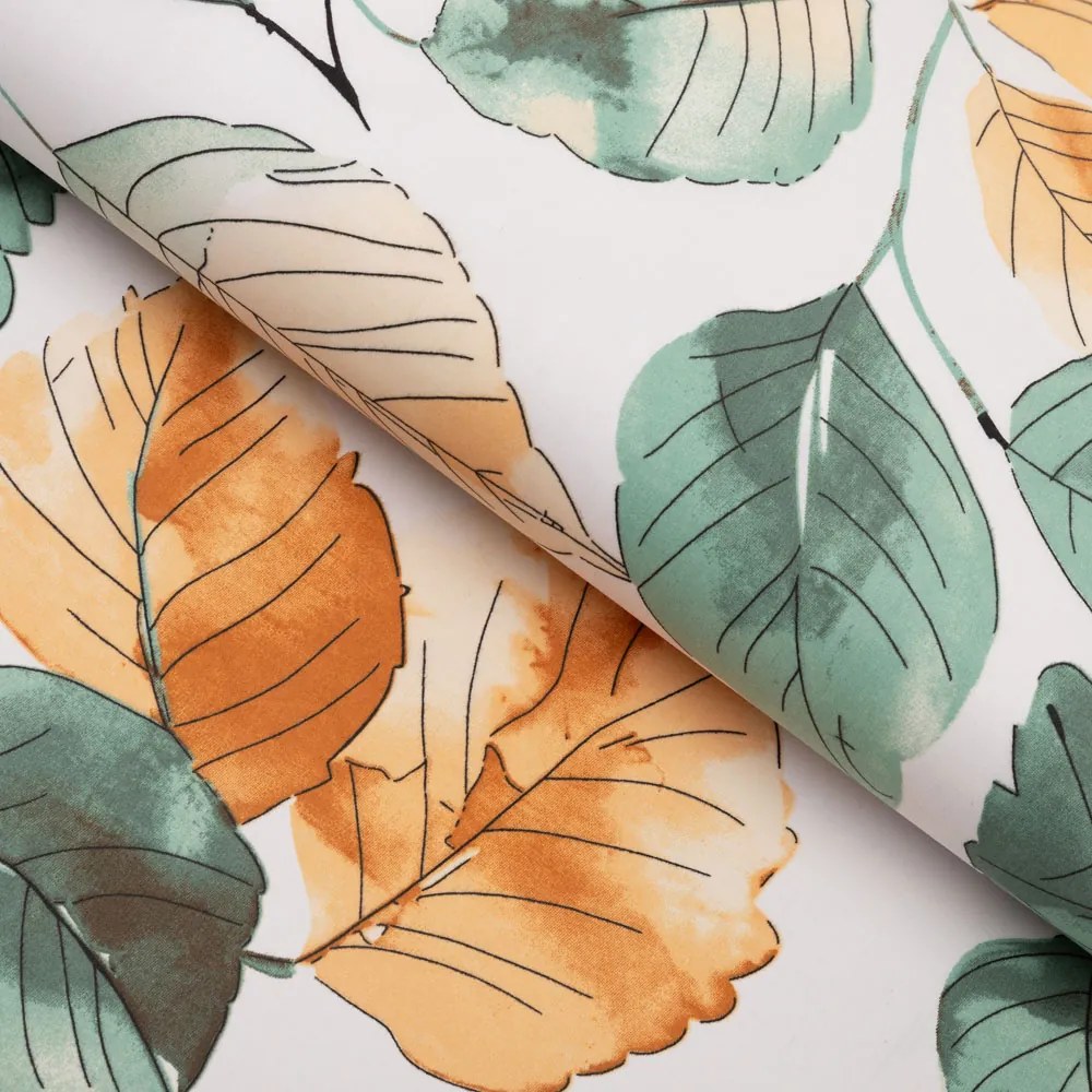 Biante Bavlnený behúň na stôl Sandra SA-748 Hnedo-zelené akvarelové listy na bielom 35x180 cm