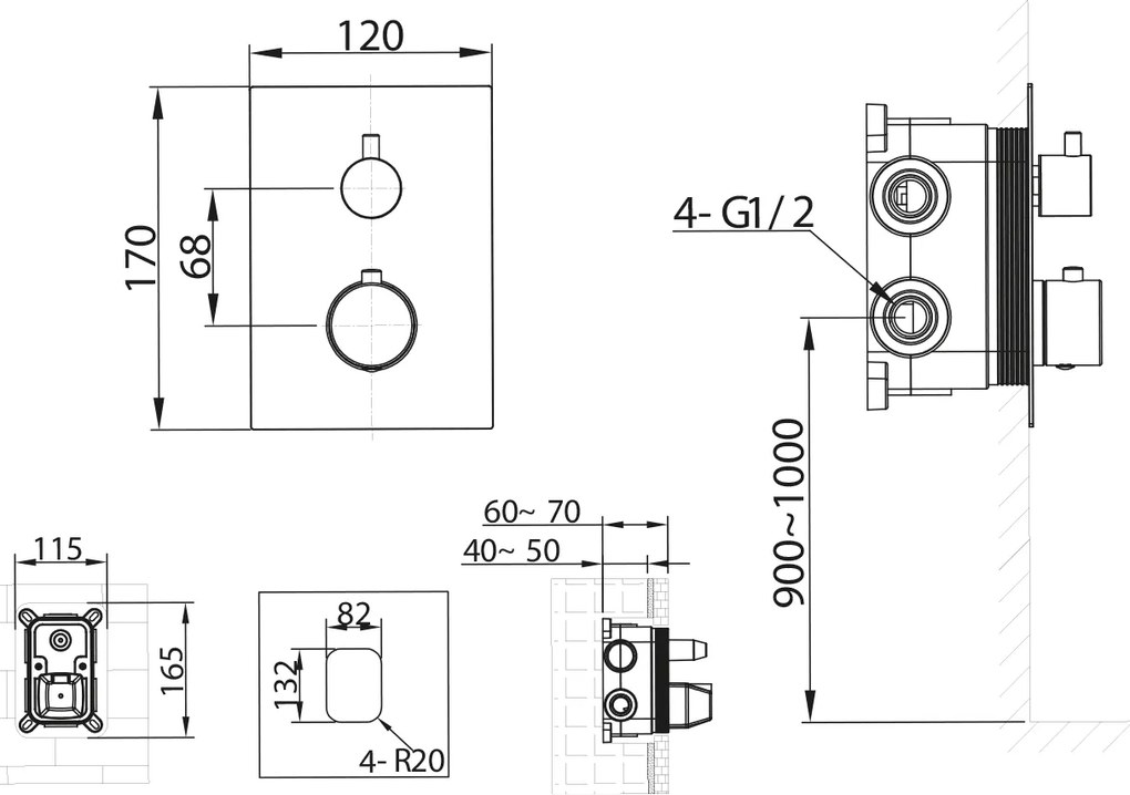 Sapho Sapho, KIMURA podomietková sprchová termostatická batéria, box, 2 výstupy, chróm, KU682
