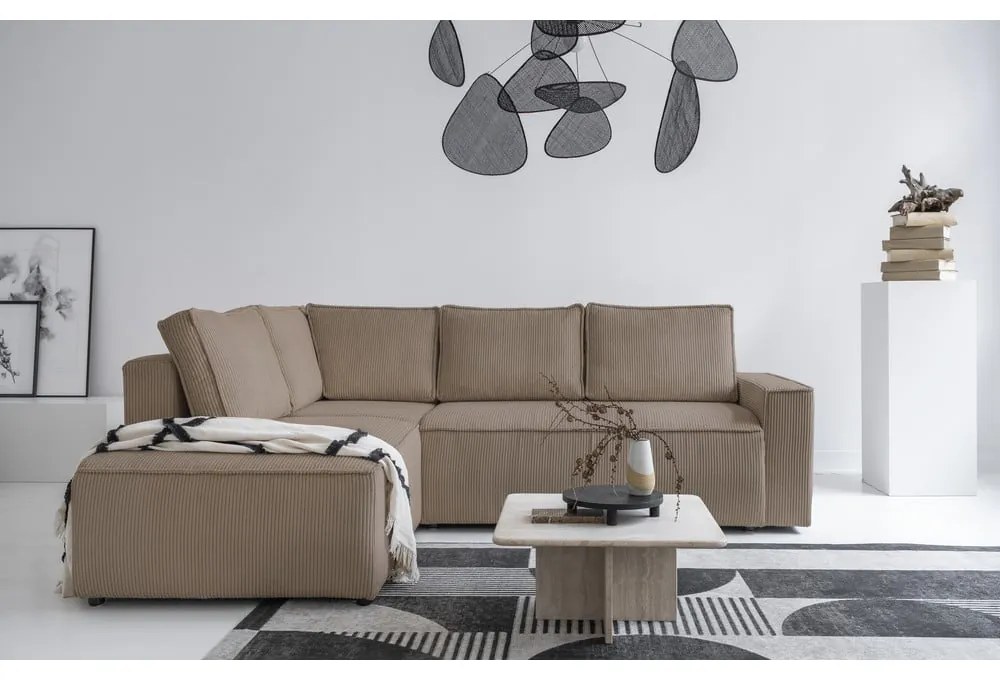 Béžová menčestrová rozkladacia rohová pohovka (ľavý roh) Brave Dave – Miuform