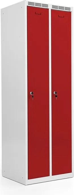 Kovová šatníková skriňa Trestles SS2M 1800x600x500 mm, 2 oddiely, červené dvere Podnož: sokel, Zámok: otočný