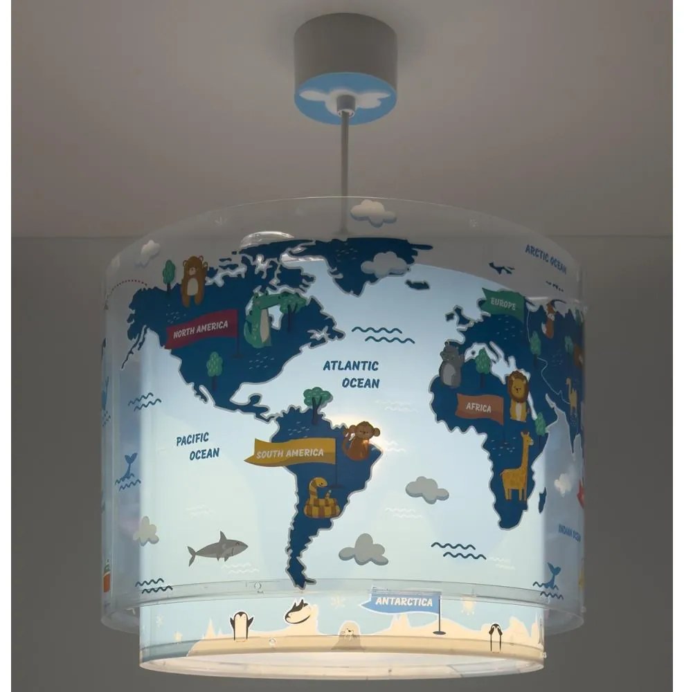 Dalber 40672 - Detský luster WORLD 1xE27/15W/230V modrá
