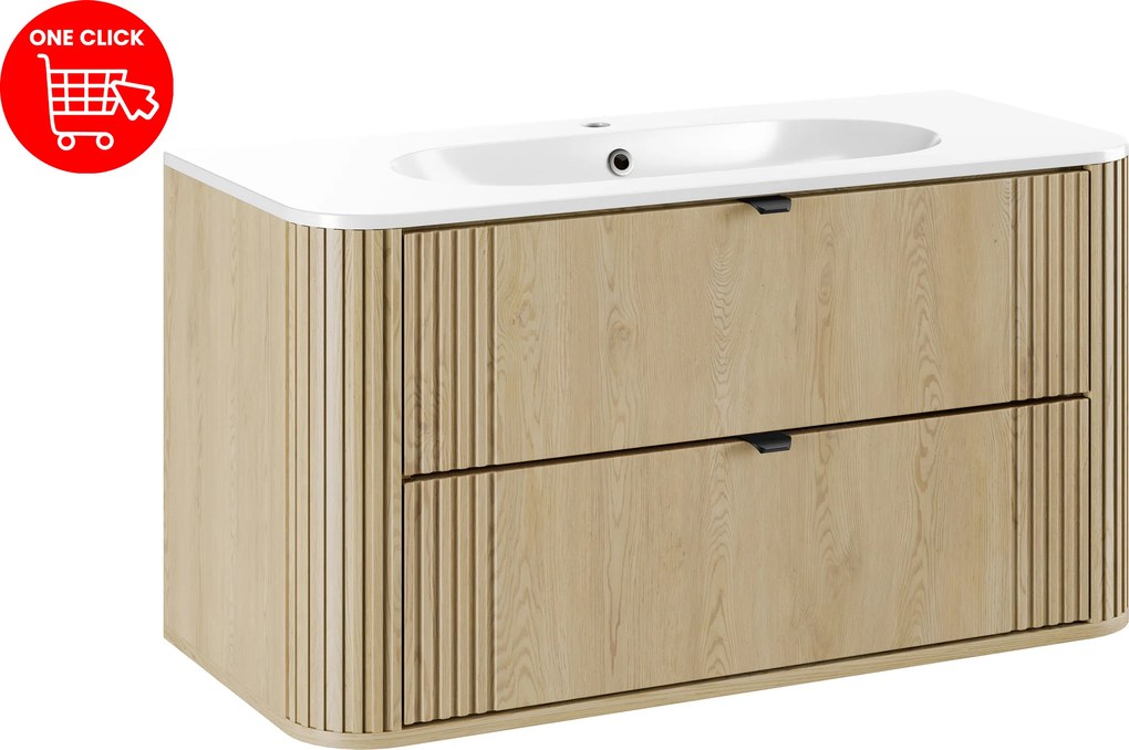 Comad Kúpeľňová skrinka s keramickým umývadlom Ovalia Cremona 100 cm - dub cremona