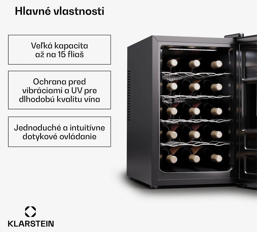 Klarstein Silent Vino 15 Uno Chladnička na víno 41 l / 15 fliaš 5-18 °C Dotyková