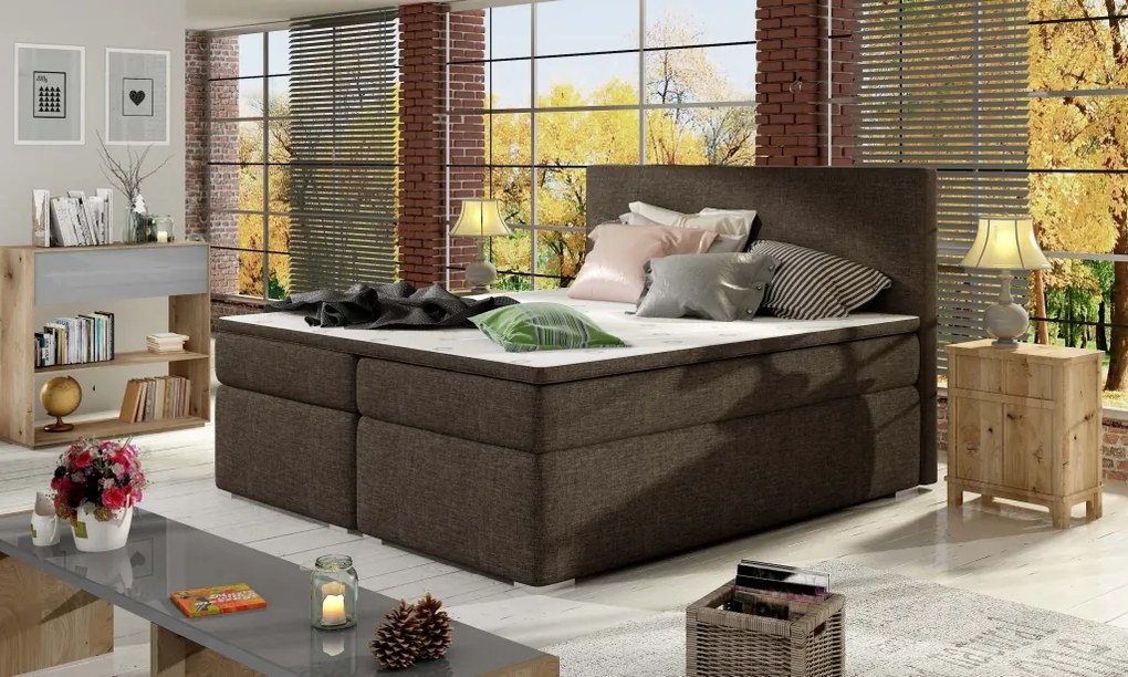 Moderná box spring posteľ Dione 180x200, hnedá
