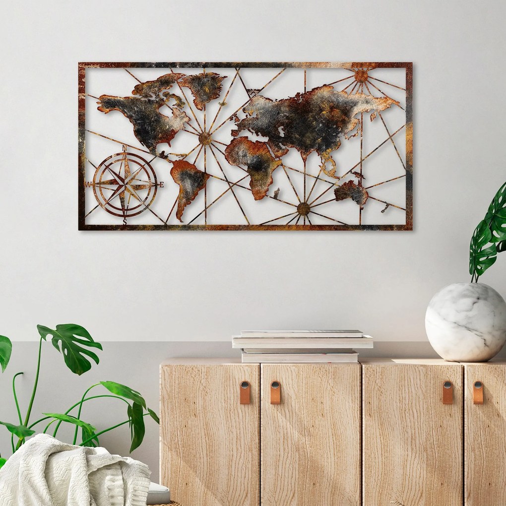 Nástěnná kovová dekorace World Map Large 3 vícebarevná