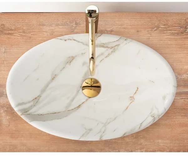 REA-U9685 - Umývadlo na dosku PAMELA 33x53 cm keramika/mramorový dekor
