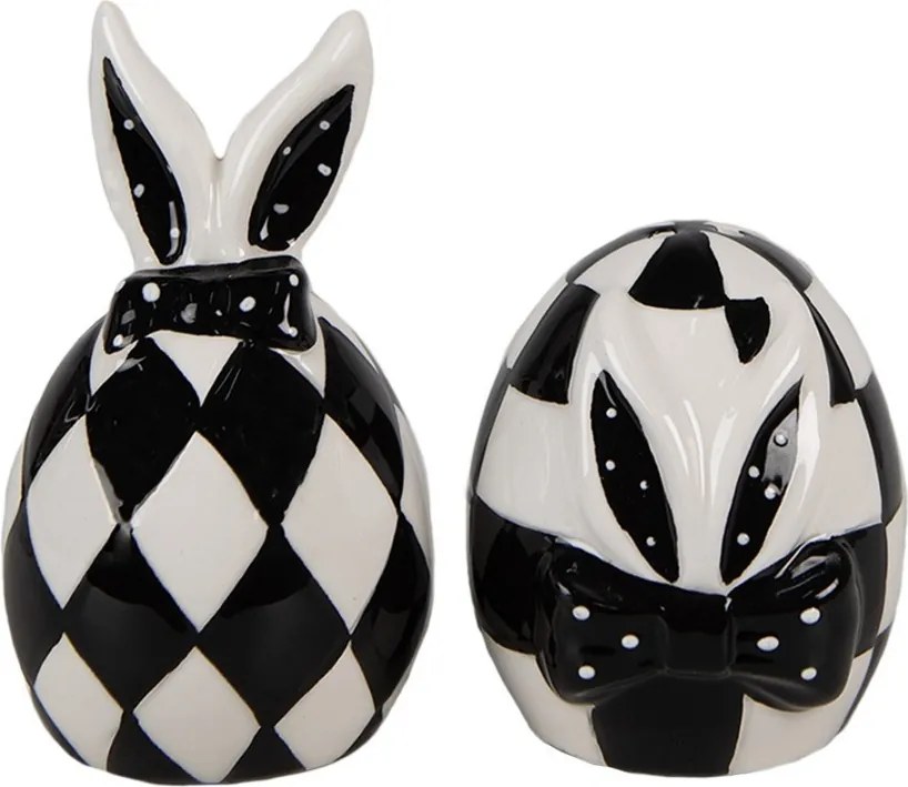 Čiernobiela keramická soľnička a peprenka Black&White Bunny - Ø 5x9 cm/ Ø 5x7 cm