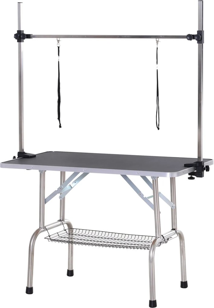 Stolík na úpravu psov PawHut - Trimming Table s dolným košíkom pre domácich maznáčikov, stolík na úpravu psov, stôl na strihanie pre psov a mačky do 1