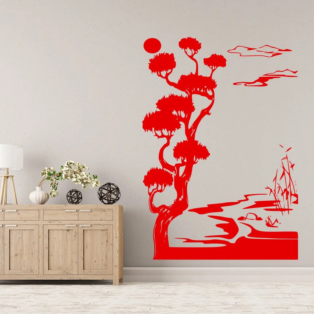 Veselá Stena Samolepka Japonská krajina Farba: modrá, Veľkosť: 80 x 55 cm