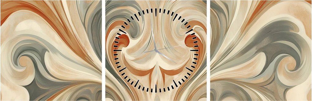 Obraz - Vír v zemitých farbách (s hodinami) (90x30 cm)