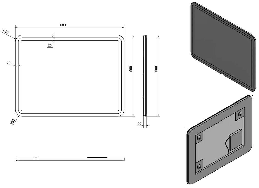 Sapho Sapho, NYX LED podsvietené zrkadlo 600x800mm, NY060