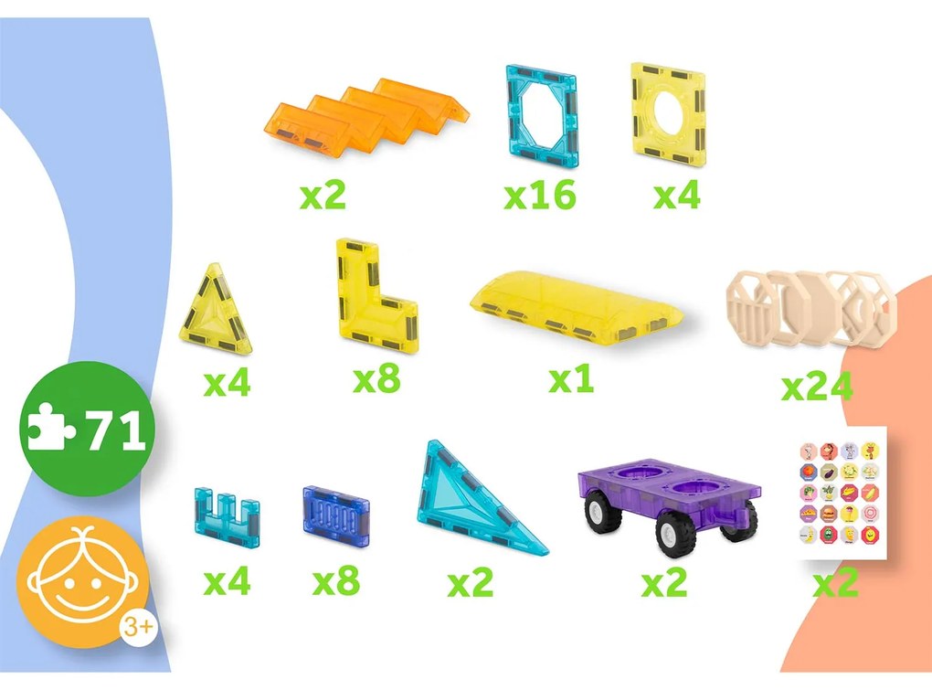 Vzdelávacie stavebné magnetické bloky 71 ks RK-782 Ricokids