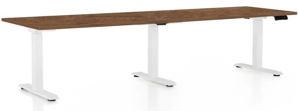 Výškovo nastaviteľný stôl OfficeTech Long, 260 x 80 cm, biela podnož, dub silverjack