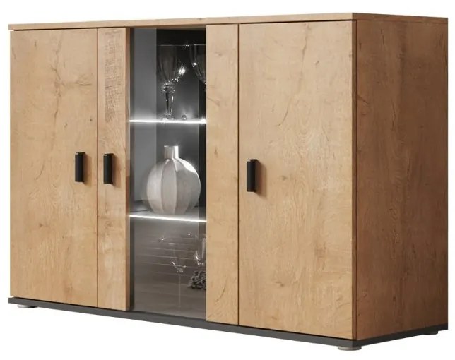 Komoda Boho B7, Osvetlenie: osvetlenie LED biele, Farby: biela / biely lesk