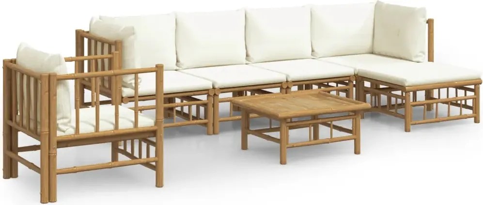 vidaXL 7-dielna sada záhradného nábytku, krémové vankúše, bambus
