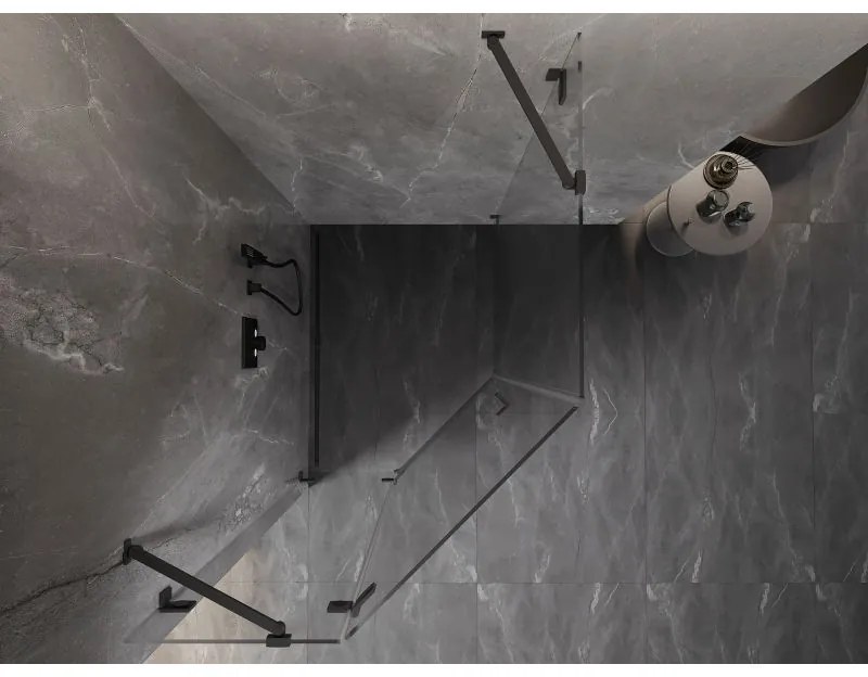 Mexen Lunar, päťuholníkový sprchový kút s ľavým sklonom 90 x 100 cm, 8mm číre sklo, grafitový profil, 831-090L-100P-95-00-L