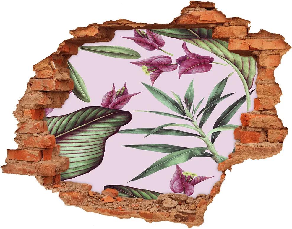 Nálepka 3D diera na stenu Tropické kvety WallHole-cegla-90x70-137343545
