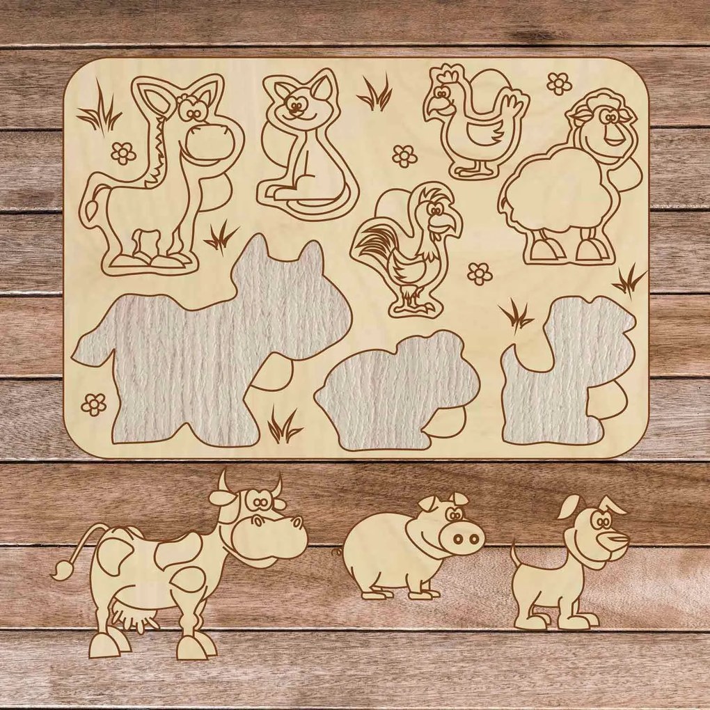 SENTOP | Detská drevená puzzle vkladačka - Zvieratká na farme 8 dielikov | SENTOP H024