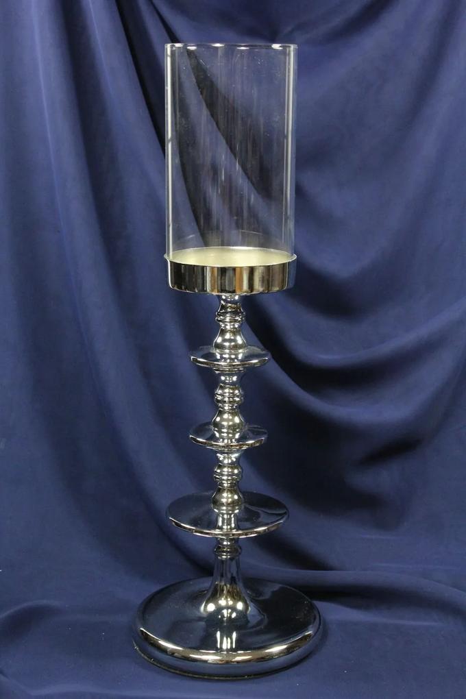 Strieborný svietnik so sklom (v. 48,5 cm) - moderný štýl
