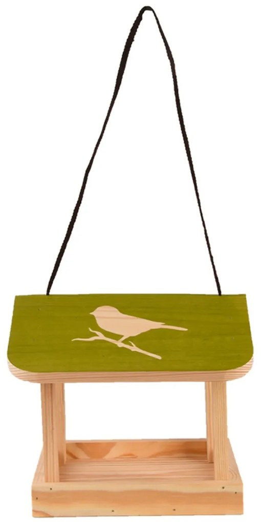 Závesné kŕmidlo pre vtáky Elisa, 19,5x24x24 cm, drevo, hnedá/zelená