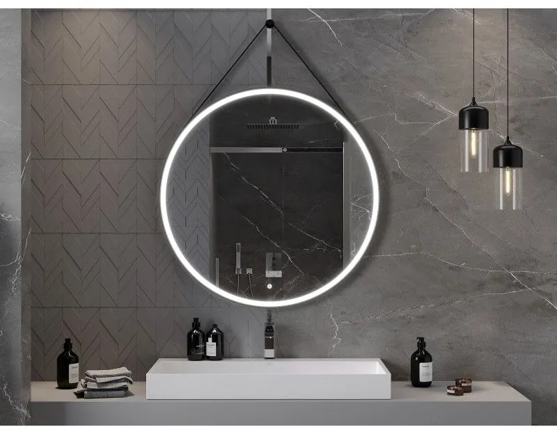 Mexen Reni, LED kúpeľňové zrkadlo s podsvietením 100x100 cm, 6000K, čierny rám, ochrana proti zahmlievaniu, 9812-100-100-611-70