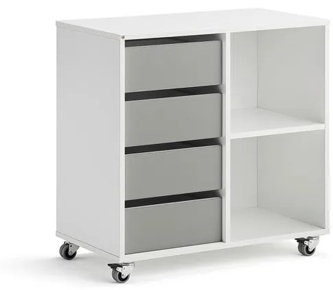 Študentská skrinka CASPER, 4 zásuvky, 2 priehradky, biela, šedá