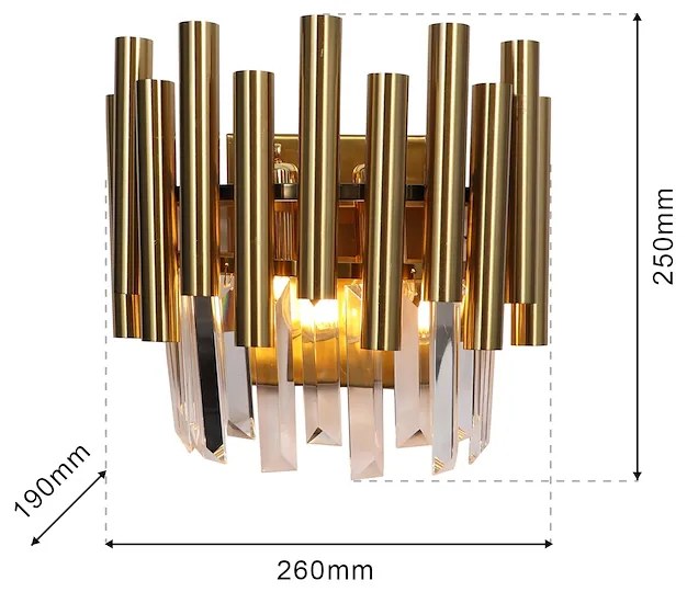 Nástenné svietidlo Madison, 1x krištáľové/zlaté kovové tienidlo