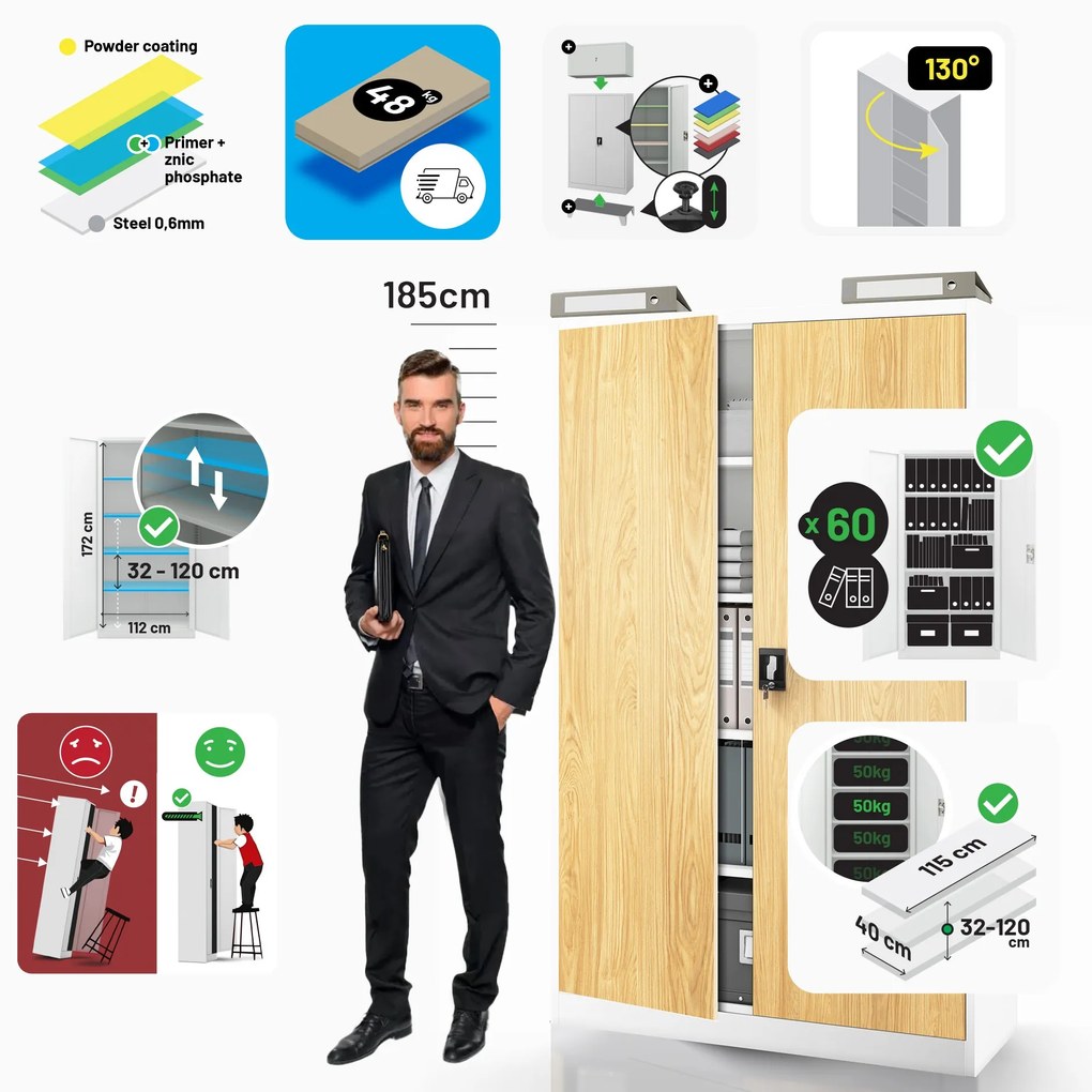 Kovová kancelárska skrinka Biely/ Zlatý dub: Eco Design JAN II