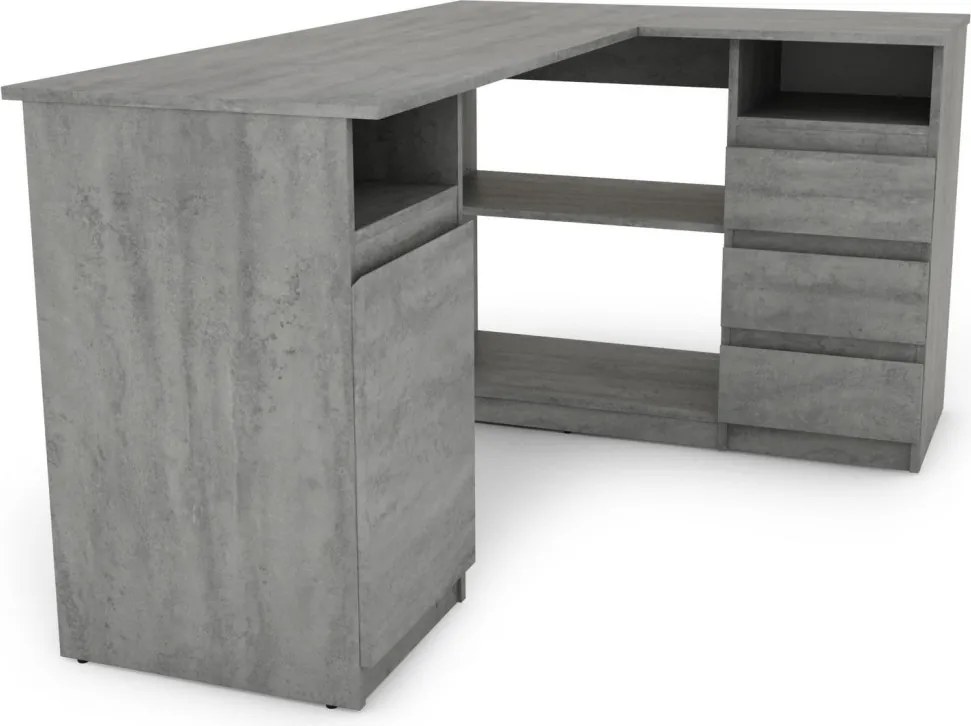 Rohový písací stôl Carlos, sivý betón