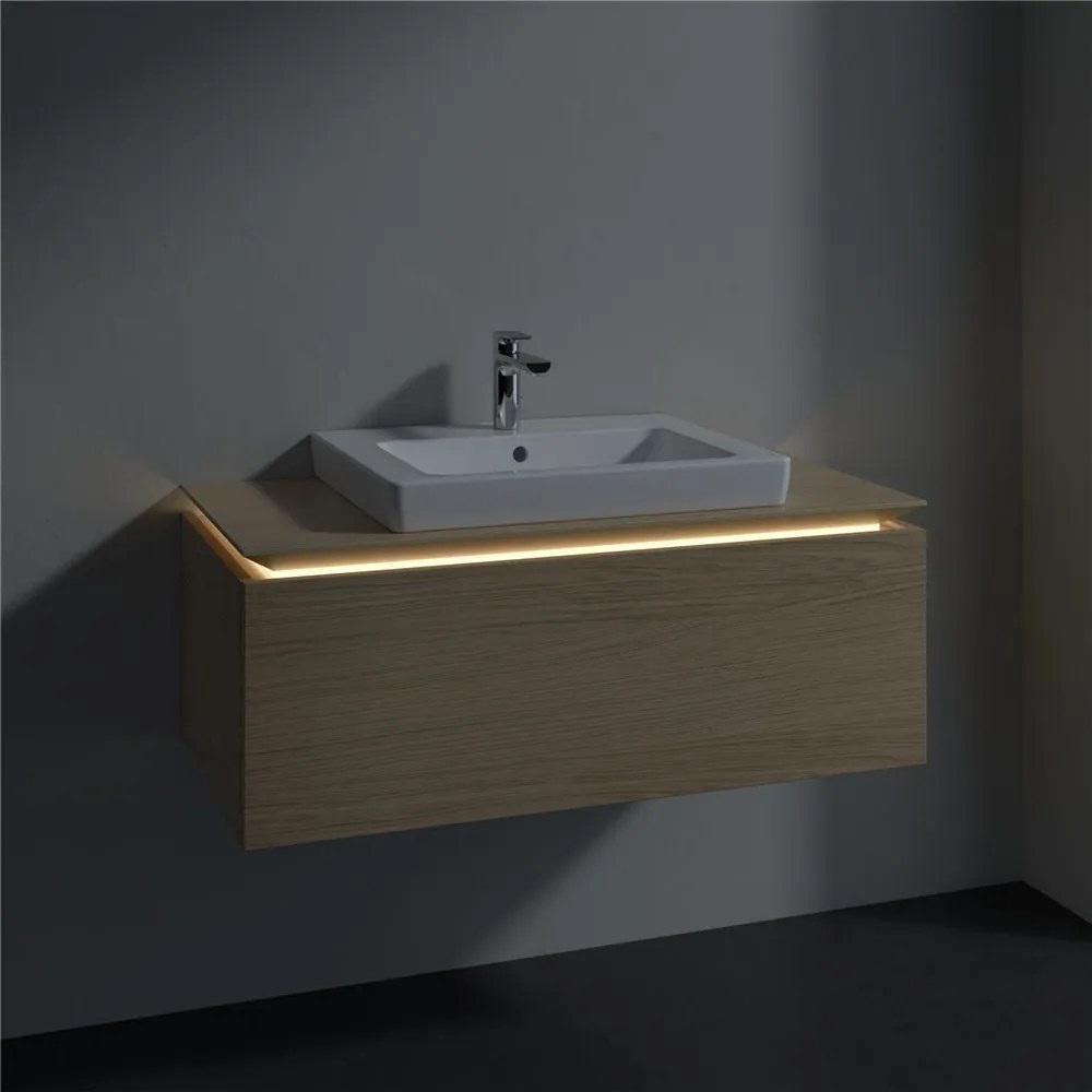 VILLEROY &amp; BOCH Legato závesná skrinka pod umývadlo (umývadlo v strede), 1 zásuvka, s LED osvetlením, 1000 x 500 x 380 mm, Nordic Oak, B680L0VJ