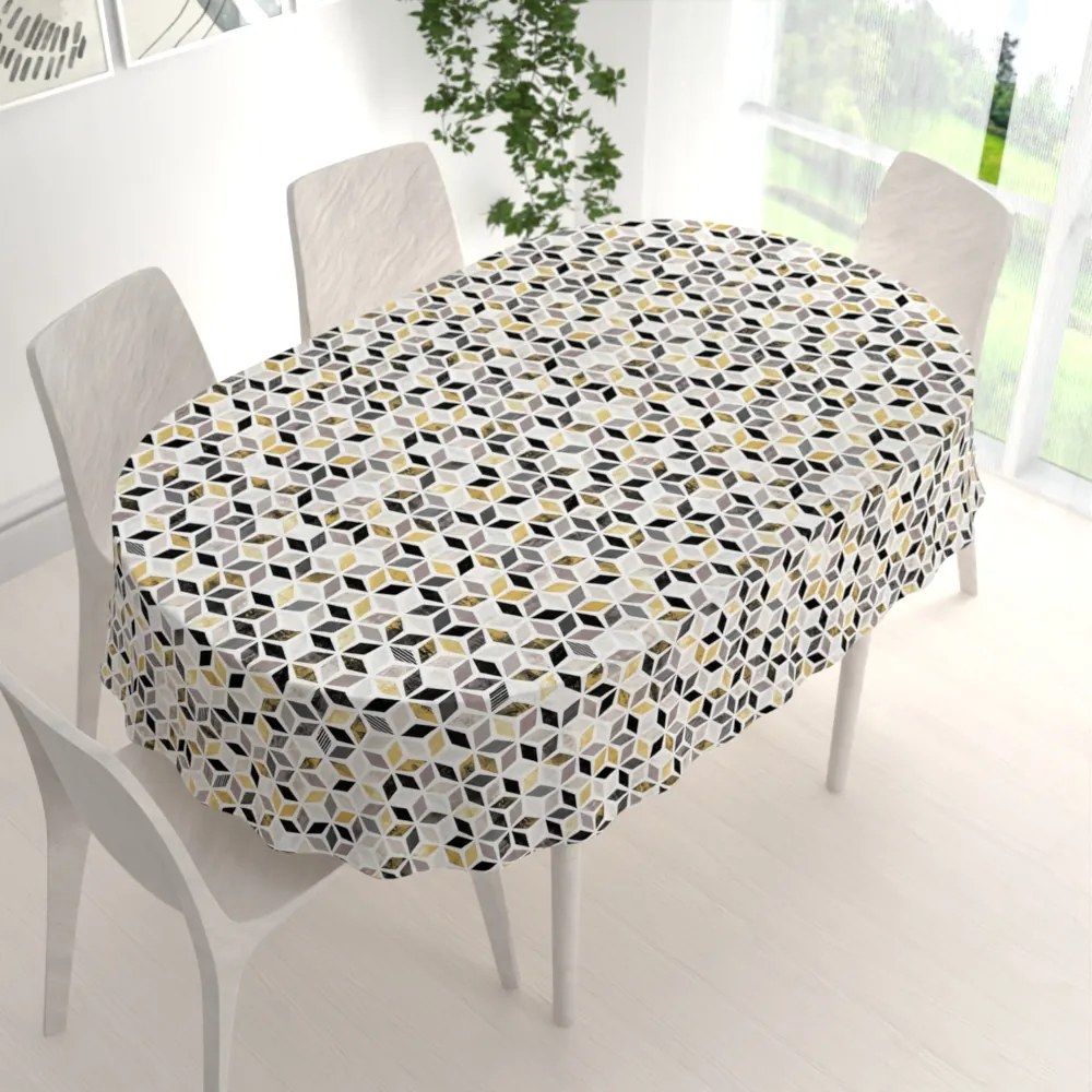 Biante Dekoračný oválny obrus Leona LN-065 Zlato-čierna mozaika 130x160 cm