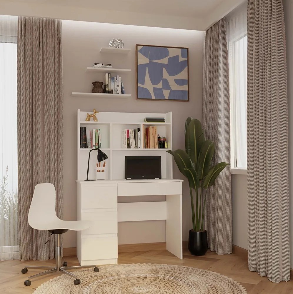 Psací stůl s nástavbou MIJAS levý matně bílý