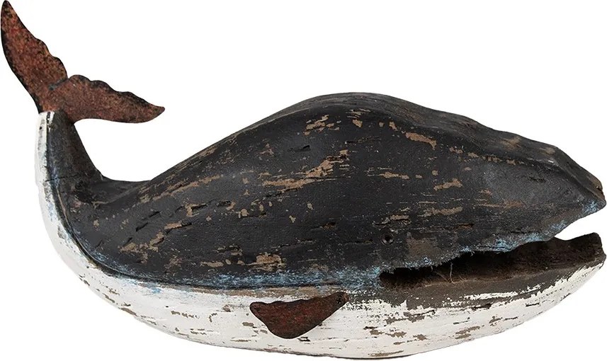 Čierno-biela drevená dekorácia Veľryba - 36*15*23 cm