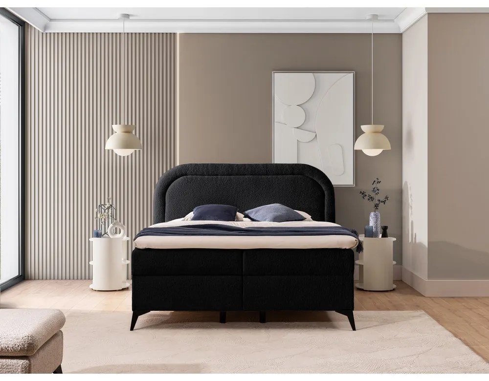 Čierna boxspring posteľ s úložným priestorom 160x200 cm Ornes – Ropez
