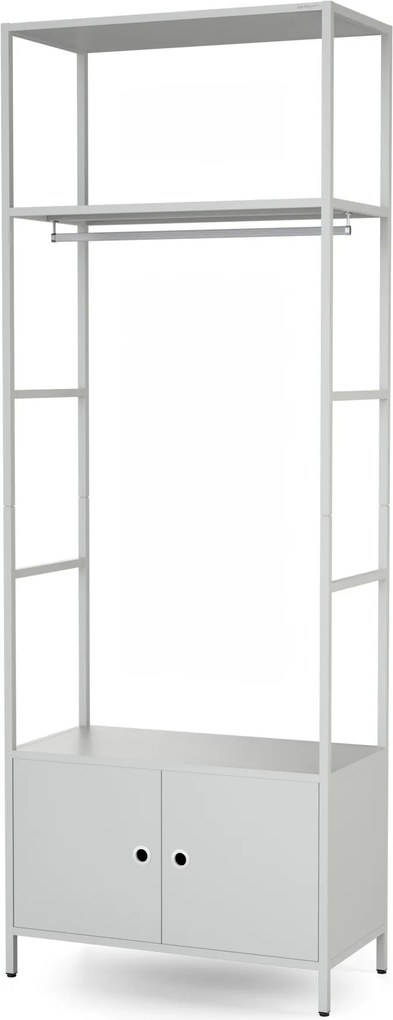Kancelársky regál otvorený s tyčou na oblečenie, do recepcie a čakárne, kovový, sivý, 800x2200x400 mm: ARIEL