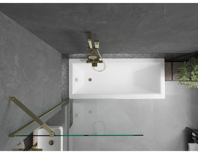 Mexen Next, vaňová zástena 1-krídlová 80 x 150 cm, fixné krídlo, 6 mm číre sklo, zlatý profil, 895-080-000-00-00-50