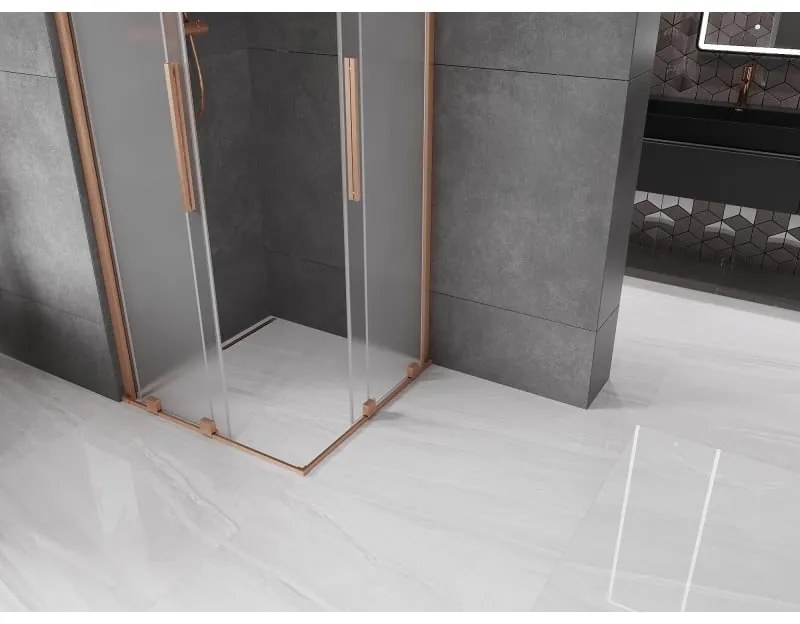 Mexen Velar Duo, sprchový kút s posuvnými dverami 100 x 100 cm, 8mm sklo námraza, medená matná, 871-100-100-32-65