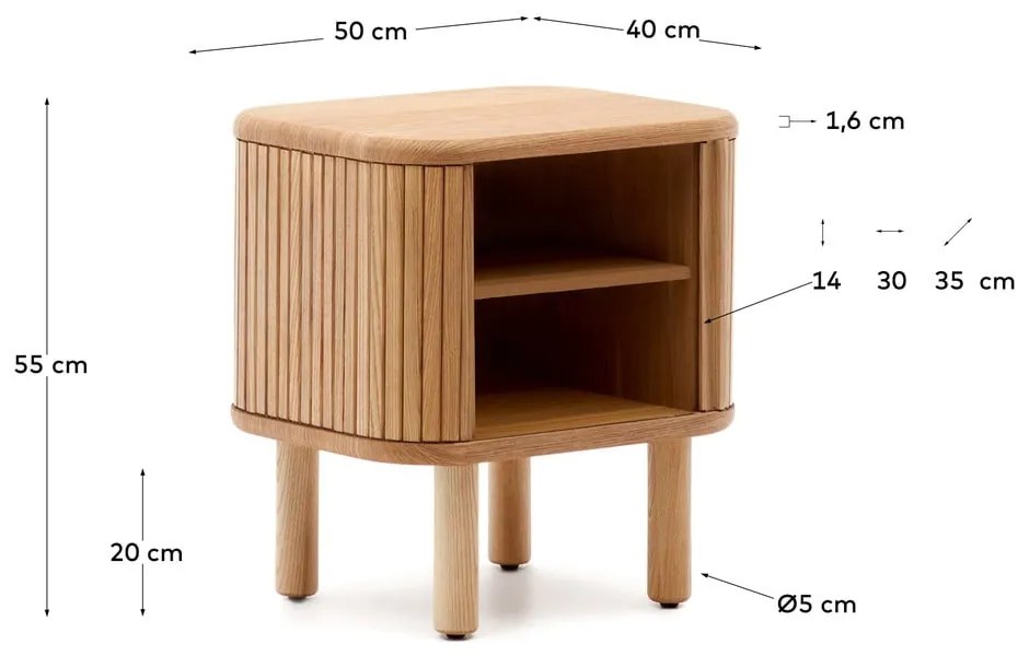 Nočný stolík v dekore jaseňa v prírodnej farbe Mailen – Kave Home