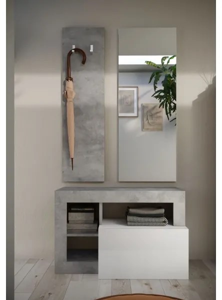 Lavica LENOR biela/šedá betón