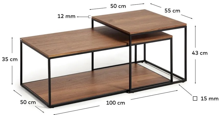 Hnedé konferenčné stolíky s doskou v dekore orechového dreva v súprave 2 ks 50x100 cm Yoana – Kave Home