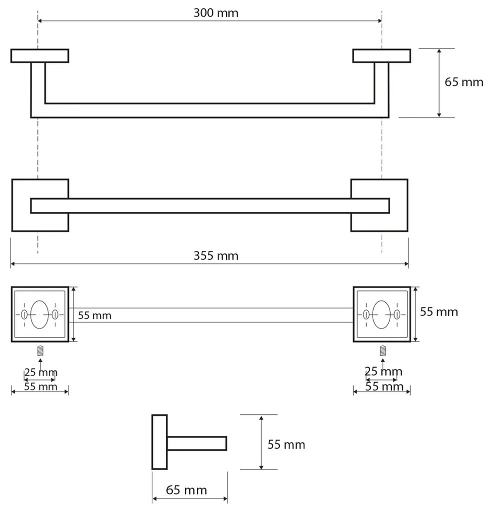 SAPHO XQ401 X-Square držiak uterákov 35 cm, strieborná