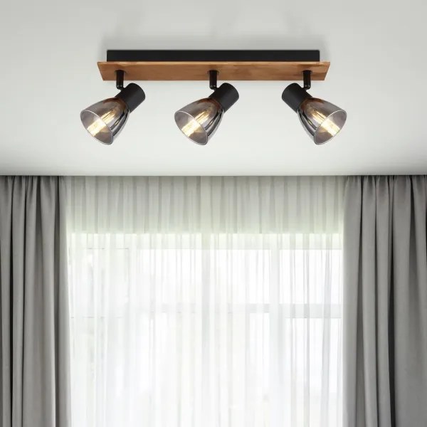 Globo 54307-3W - Bodové svietidlo CLAUDE 3xE14/40W/230V čierna/drevo
