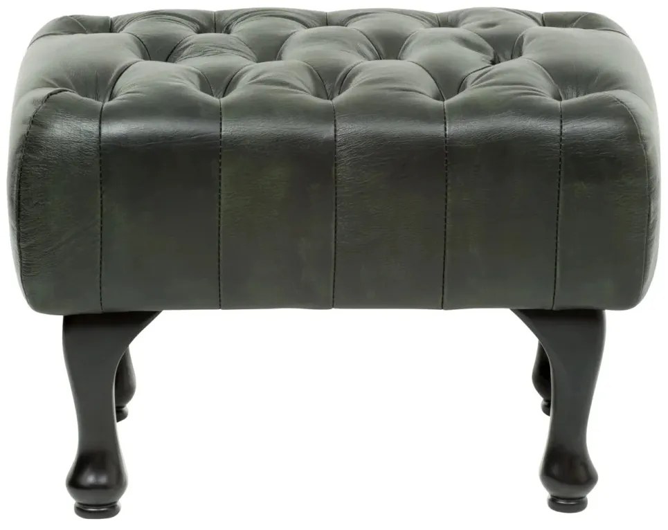 furniture-nabytek.cz - Masívna taburetka Chesterfield Pittsfield z pravej kože, zelená – 60×45×42 cm