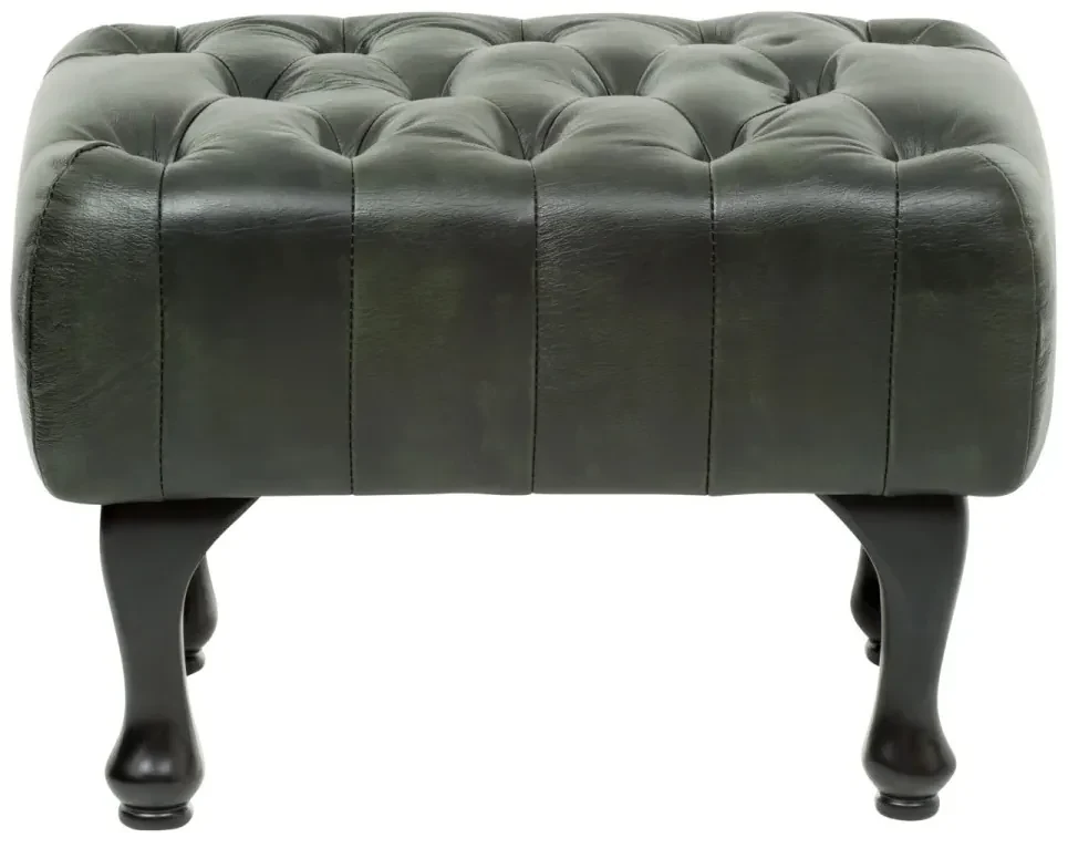 furniture-nabytek.cz - Masívna taburetka Chesterfield Pittsfield z pravej kože, zelená – 60×45×42 cm