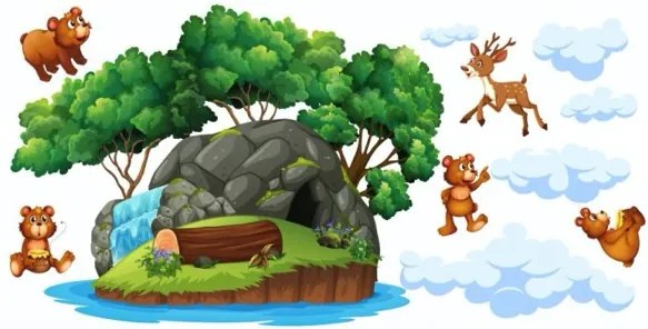 Úžasná detská nálepka na stenu roztomilá rodinka medvedíkov 100 x 200 cm