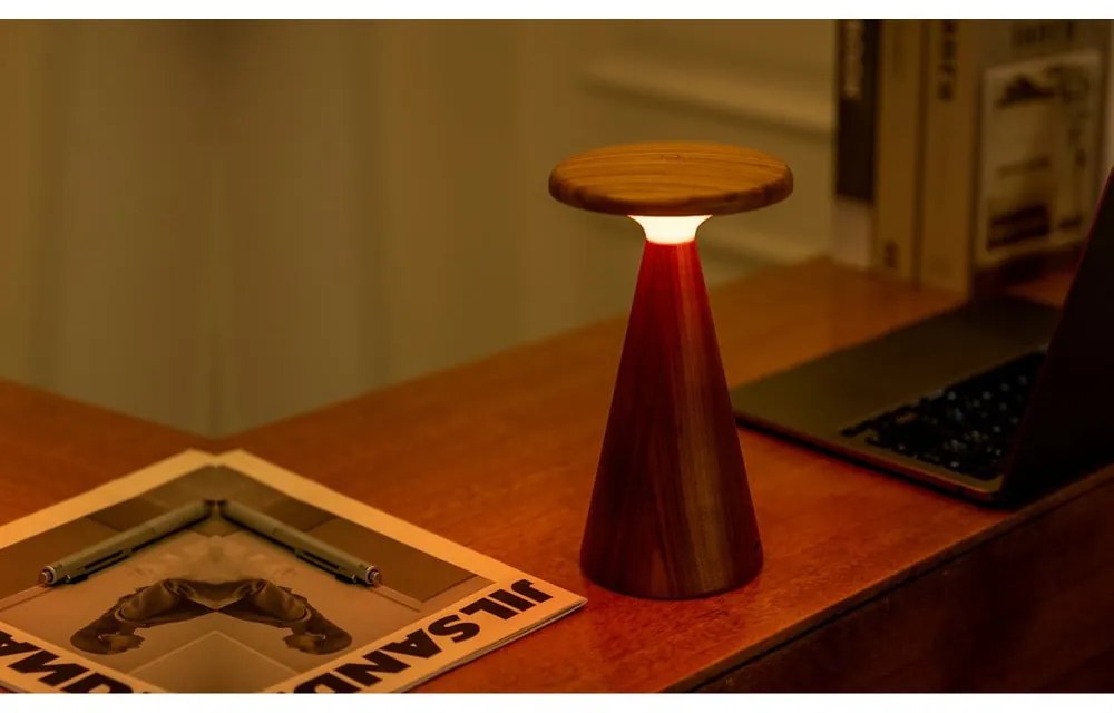 LED stolová lampa v tmavoprírodnej farbe s dreveným tienidlom (výška 21 cm) Sylva – Gingko